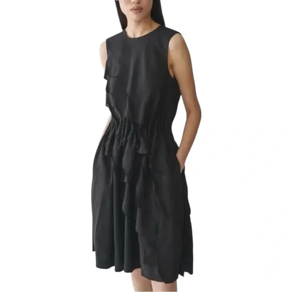 COS | Dresses | Cos Tiered Ruffle Linen Blend Sleeveless Pullover A Line  Mini Dress Black Sz 2